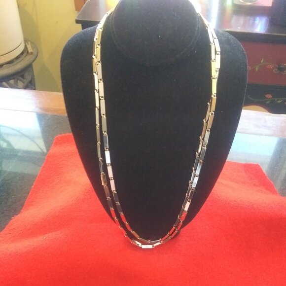 vintage Monet silver tone Modernist geometric  rectangle block links necklace - Picture 6 of 14